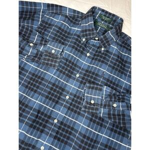 Vintage Polo by Ralph Lauren Green & Blue Plaid Flannel Button Down XL RN 19672‎
